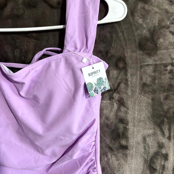 B2prity Ruched Swimsuit One Piece Womens Small Lavender Stretch Tummy Control - Picture 3 of 7